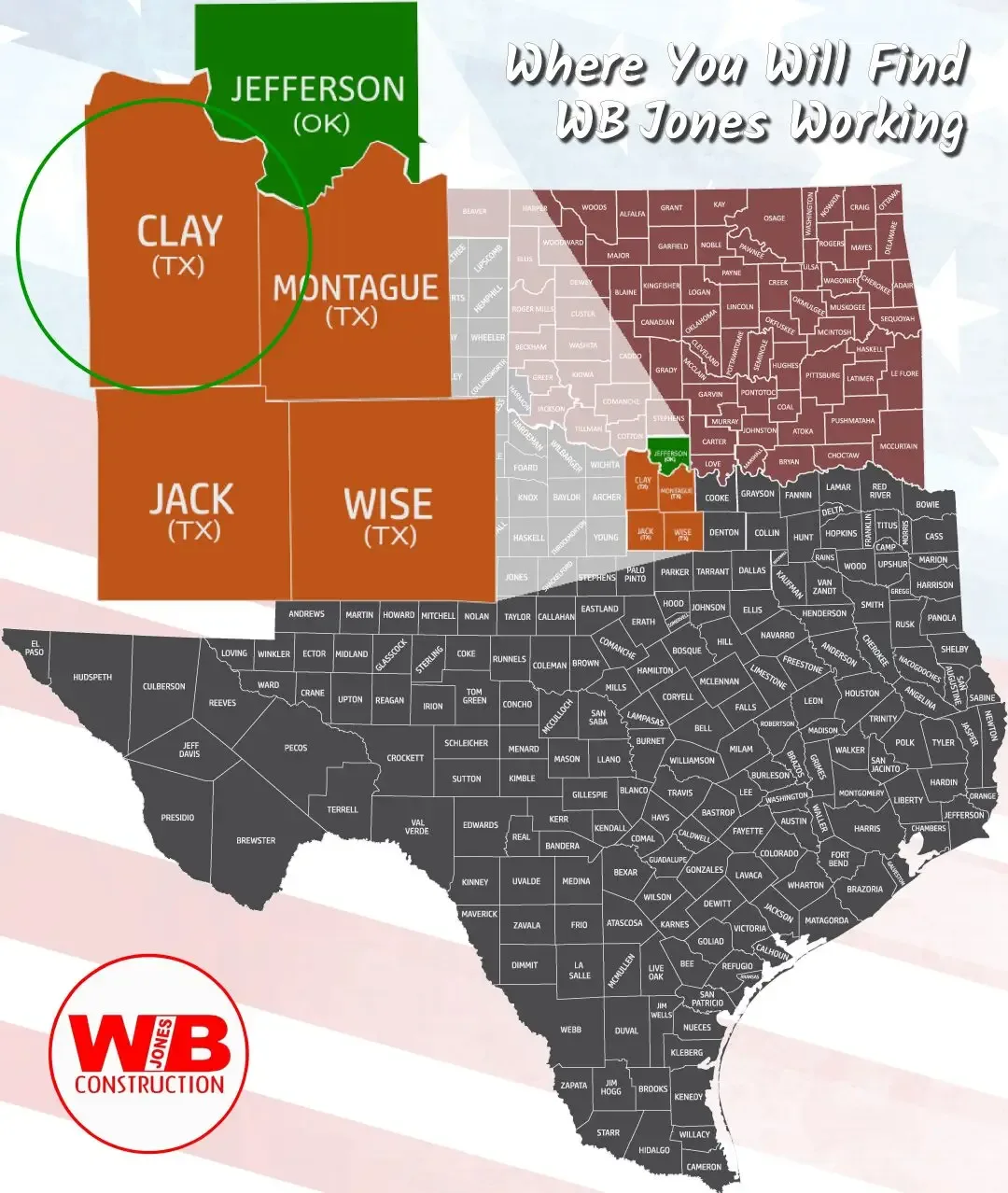 Where you will find WB Jones working with a circle around Clay County Texas